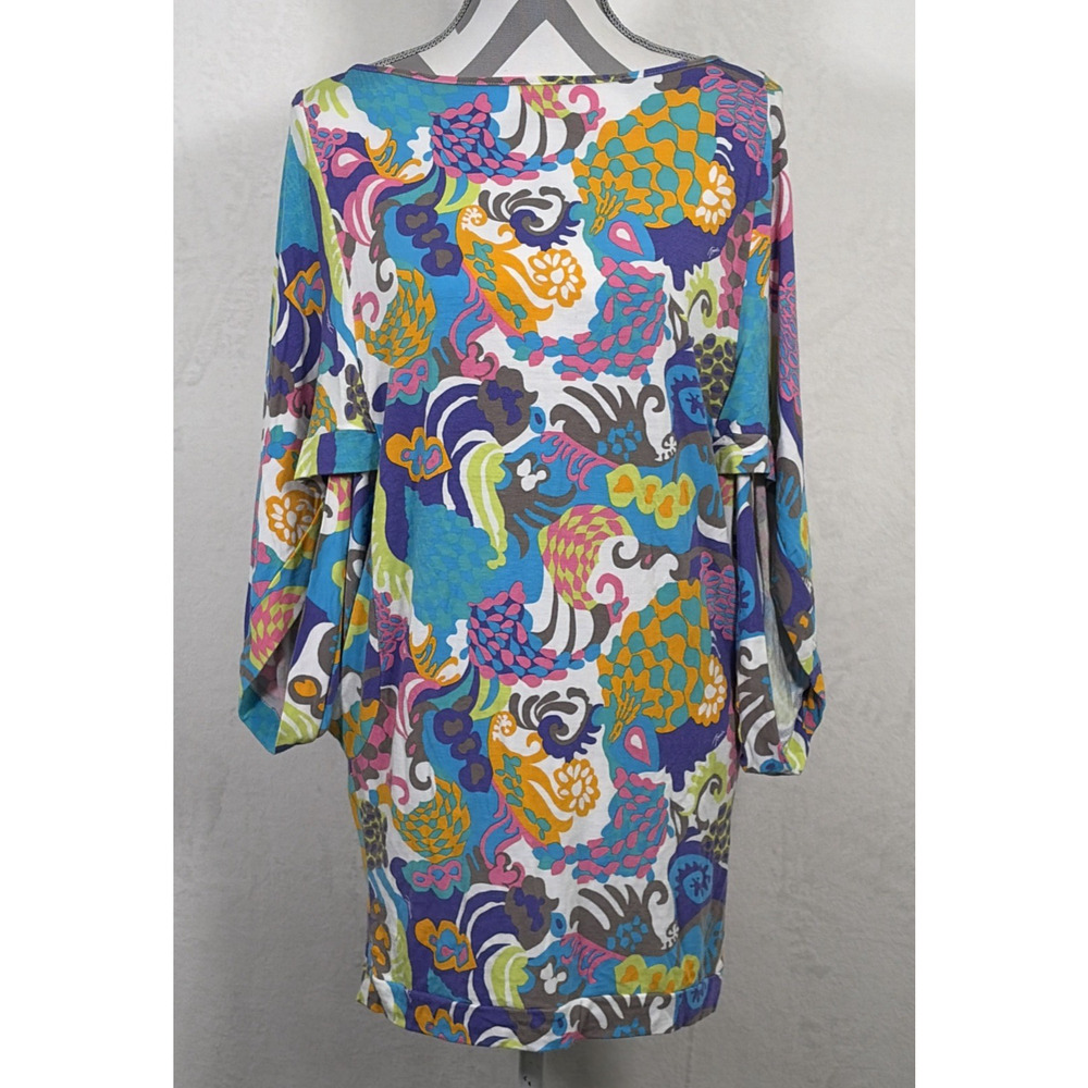 Trina Turk Blouse Womens Medium Batwing Sleeve Tropical Floral Print Bold Top